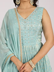 Sky Blue Embellished Anarkali Lehenga Set