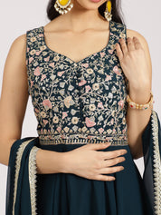 Elegant Teal Embroidered Palazzo Set with Dupatta