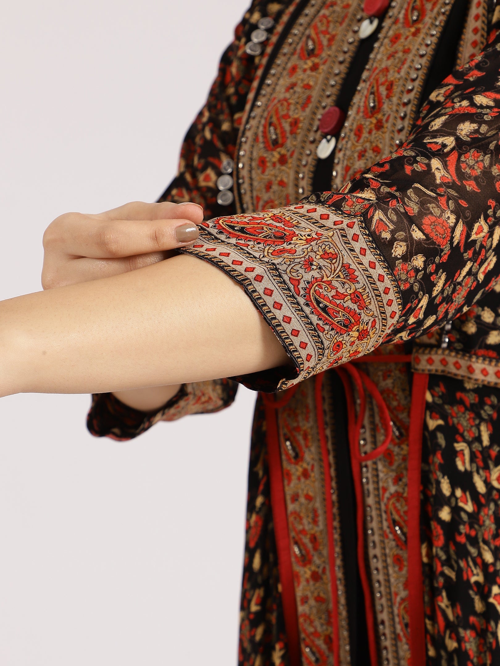 Traditional Black and Red Floral Anarkali Kurta Set