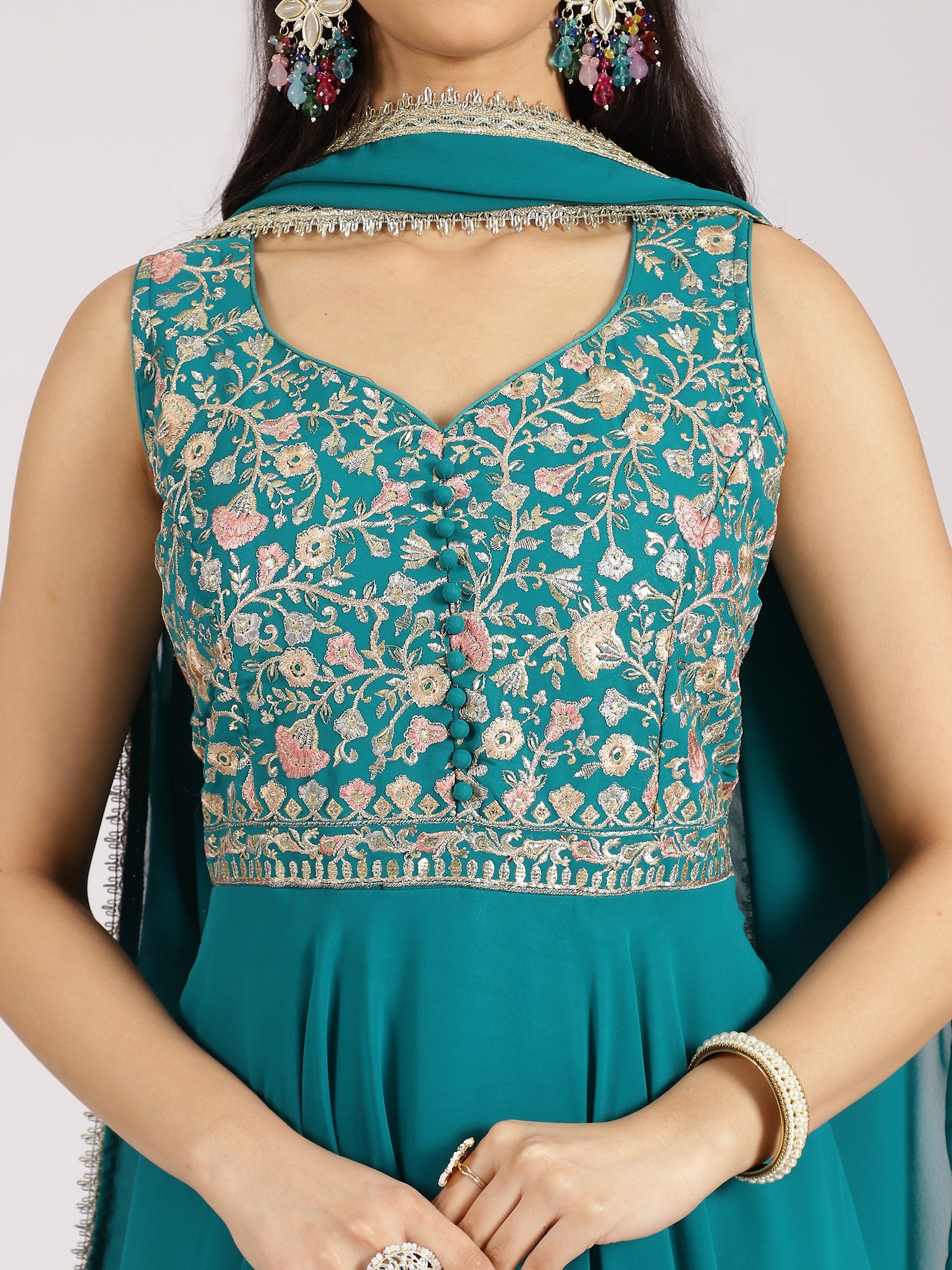 Teal Embroidered Palazzo Set with Dupatta