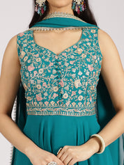 Teal Embroidered Palazzo Set with Dupatta