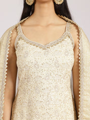 Ivory Gold Embroidered Sharara Suit with Dupatta