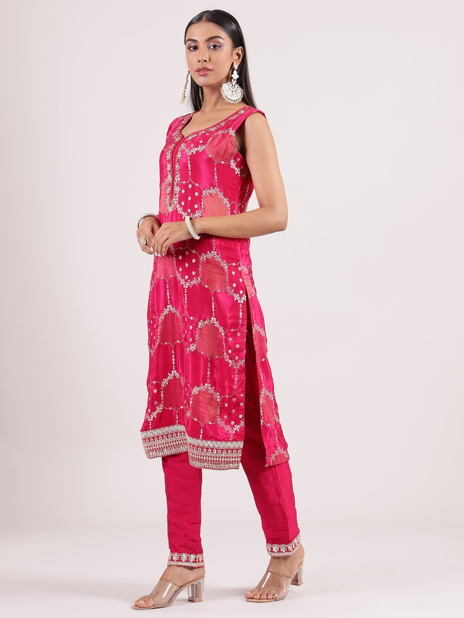 Vivid Pink Banarasi Salwar Suit with Matching Dupatta & Bottom