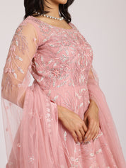 Blush Pink Embroidered Net Lehenga Set