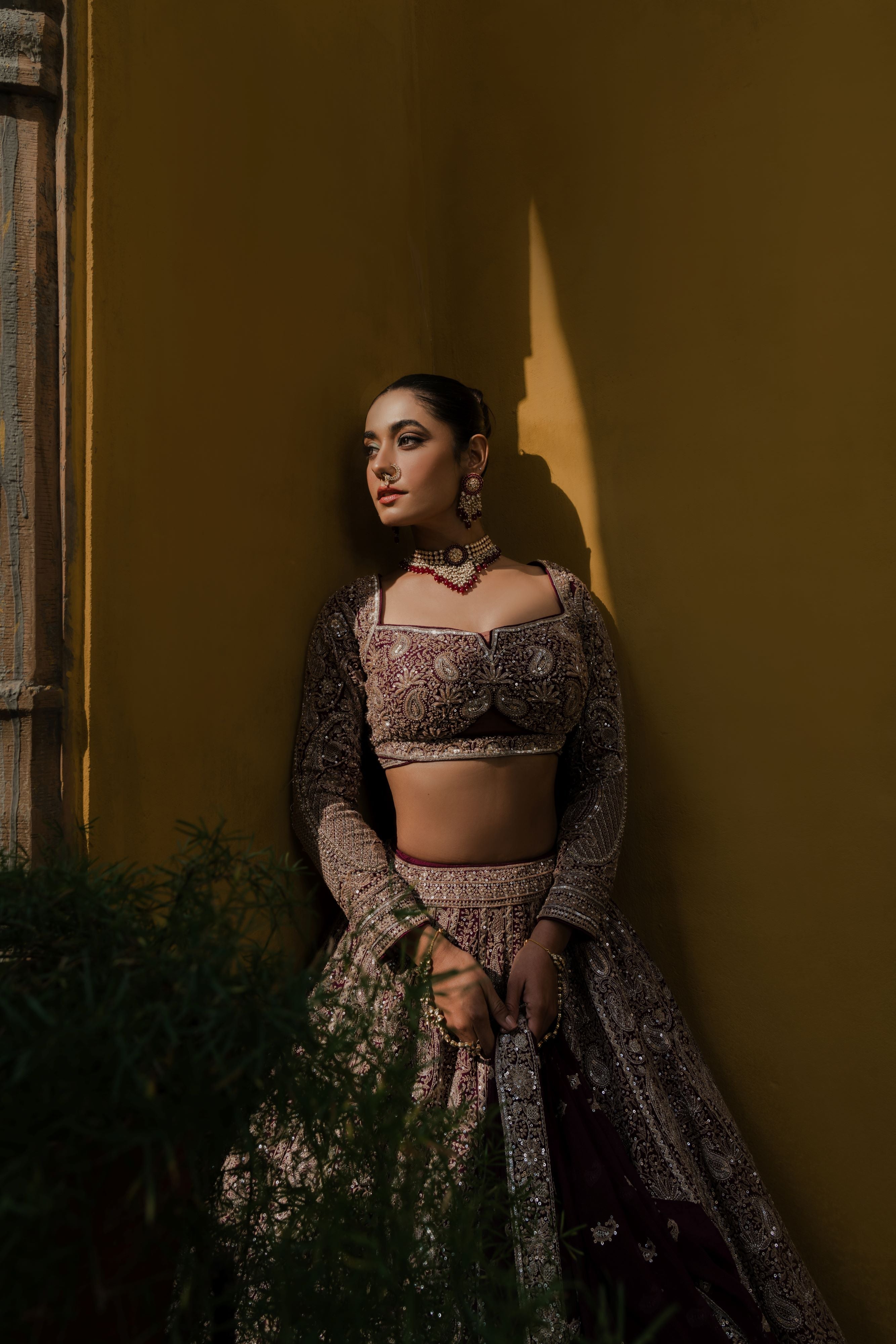 Maroon Heavily Embroidered Bridal Lehenga Set