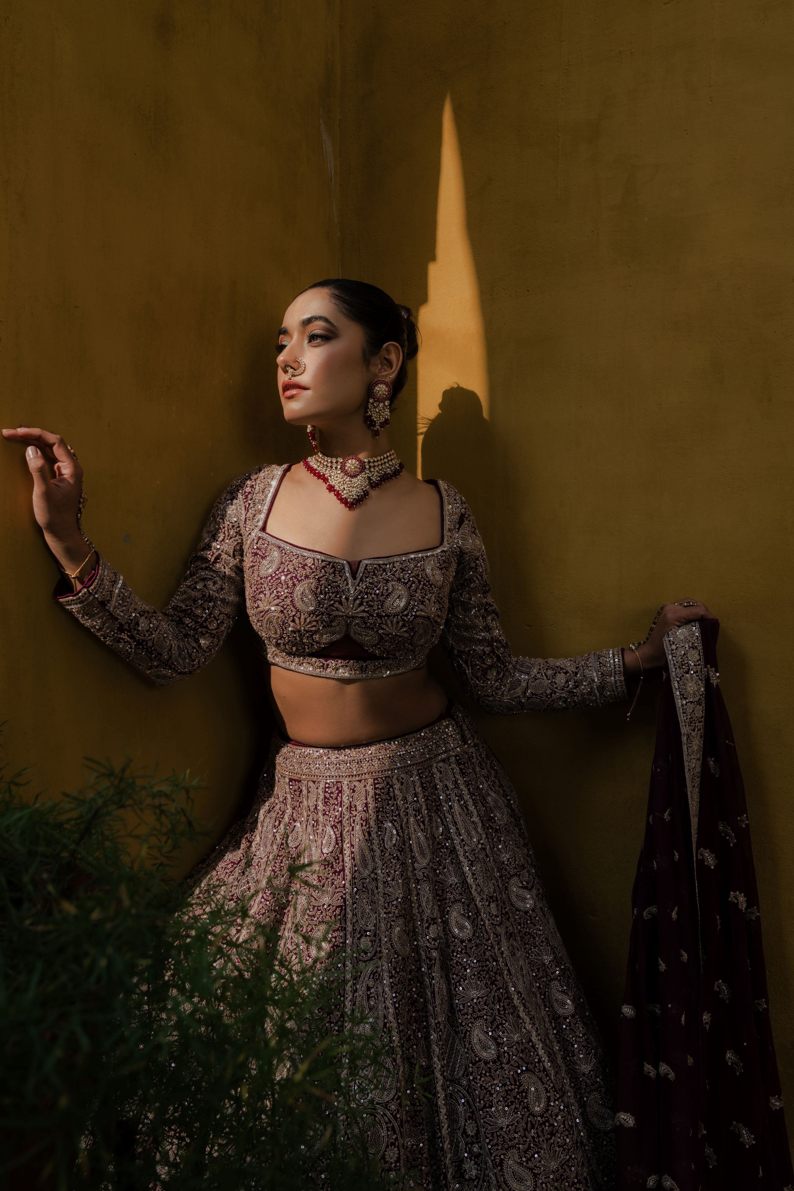 Maroon Heavily Embroidered Bridal Lehenga Set