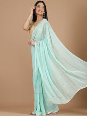 Sky Blue Georgette Saree with Delicate Ribbon Work