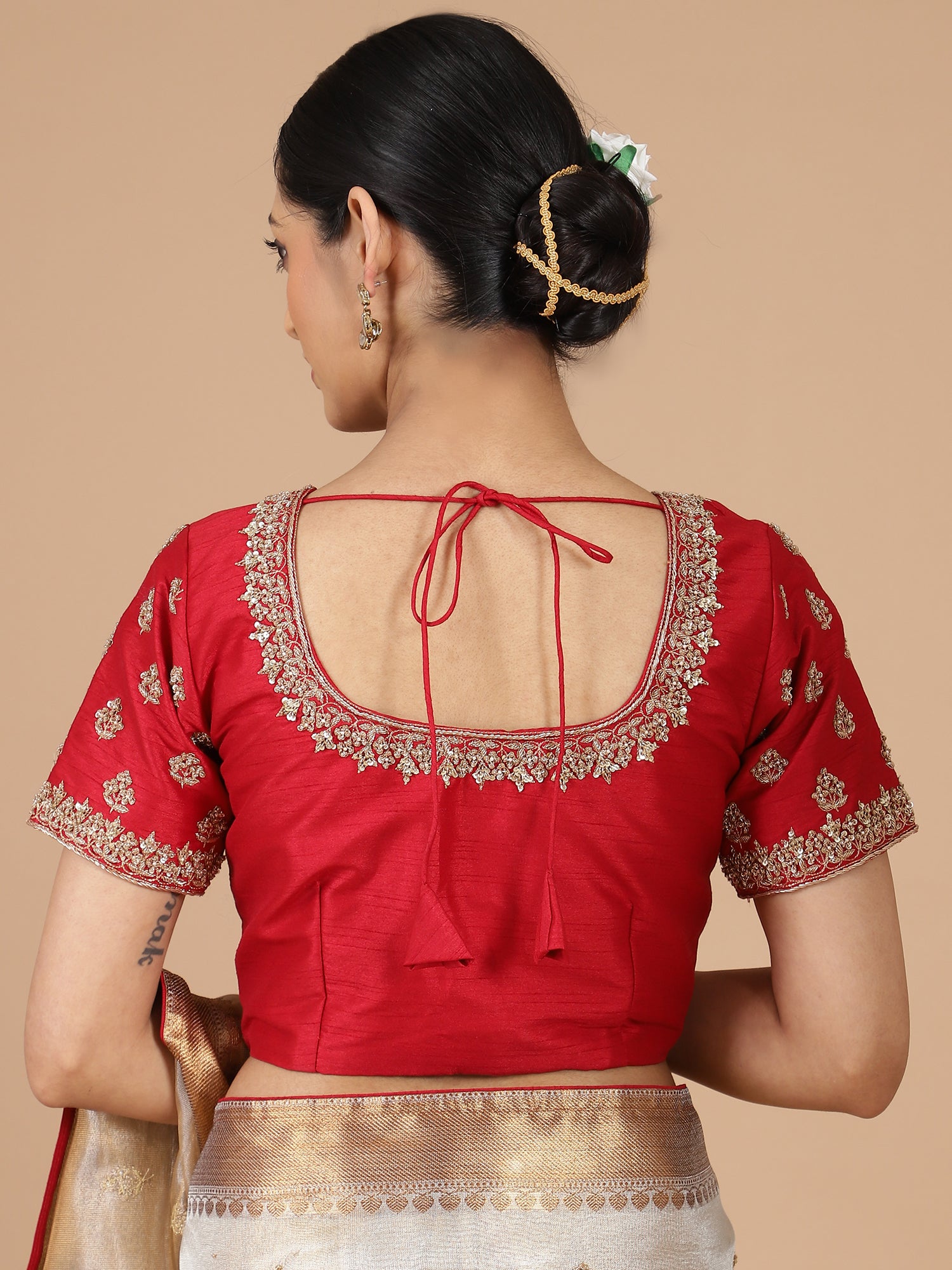 Luxurious Light Gold Tissue Saree with Zardosi Work