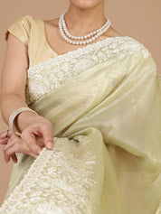 Light Green Crush Tissue Saree with Floral Border Embroidery