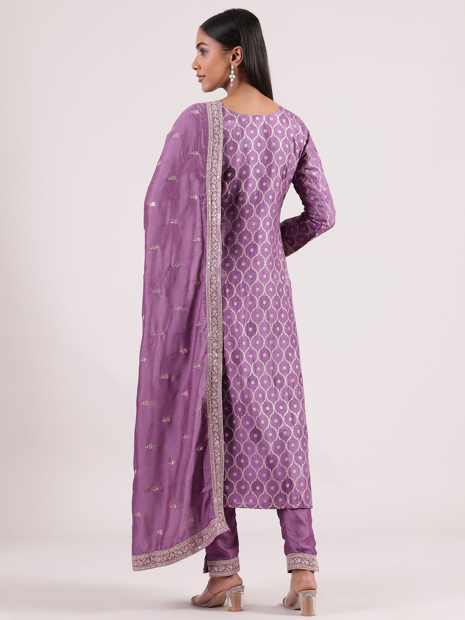 Purple Banarasi Salwar Suit with Matching Dupatta & Bottom