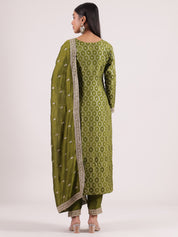 Elegant Olive Green Banarasi Salwar with Sequin Border Embroidery