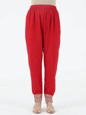 Elegant Red Raw Silk Salwar with Kotapatti Embroidery & Narrow Pants