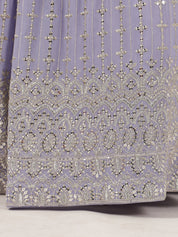 Lavender Mirror Work Lehenga with Embroidered Blouse & Sheer Dupatta