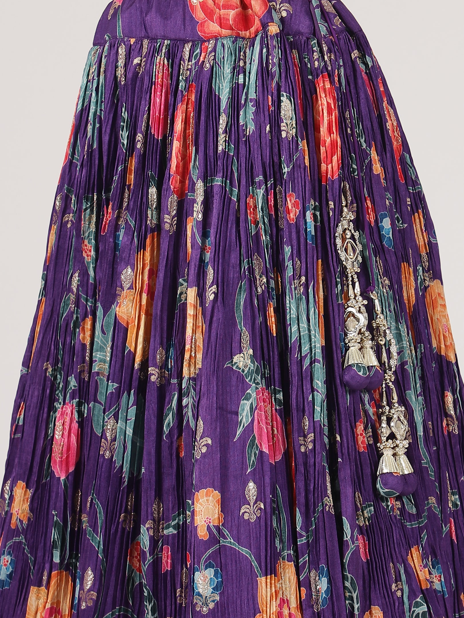 Royal Purple Floral Print Lehenga with Embroidered Blouse