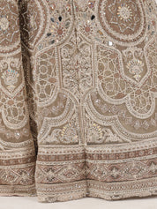 Elegant Beige Netted Lehenga with Intricate Mirror Work Blouse & Skirt