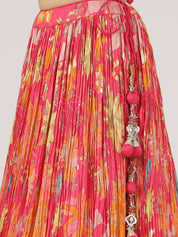 Vibrant Multi-Pink Satin Silk Lehenga with Embroidered Blouse