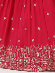 Radiant Red Embroidered Lehenga Set with Mirror Work Blouse & Sheer Dupatta