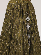 Elegant Olive Green Silk Lehenga with Intricate Embroidery