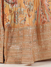 Bloom Orange Floral Print Lehenga with Embroidered Blouse & Dupatta