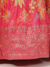 Vibrant Multi-Pink Satin Silk Lehenga with Embroidered Blouse