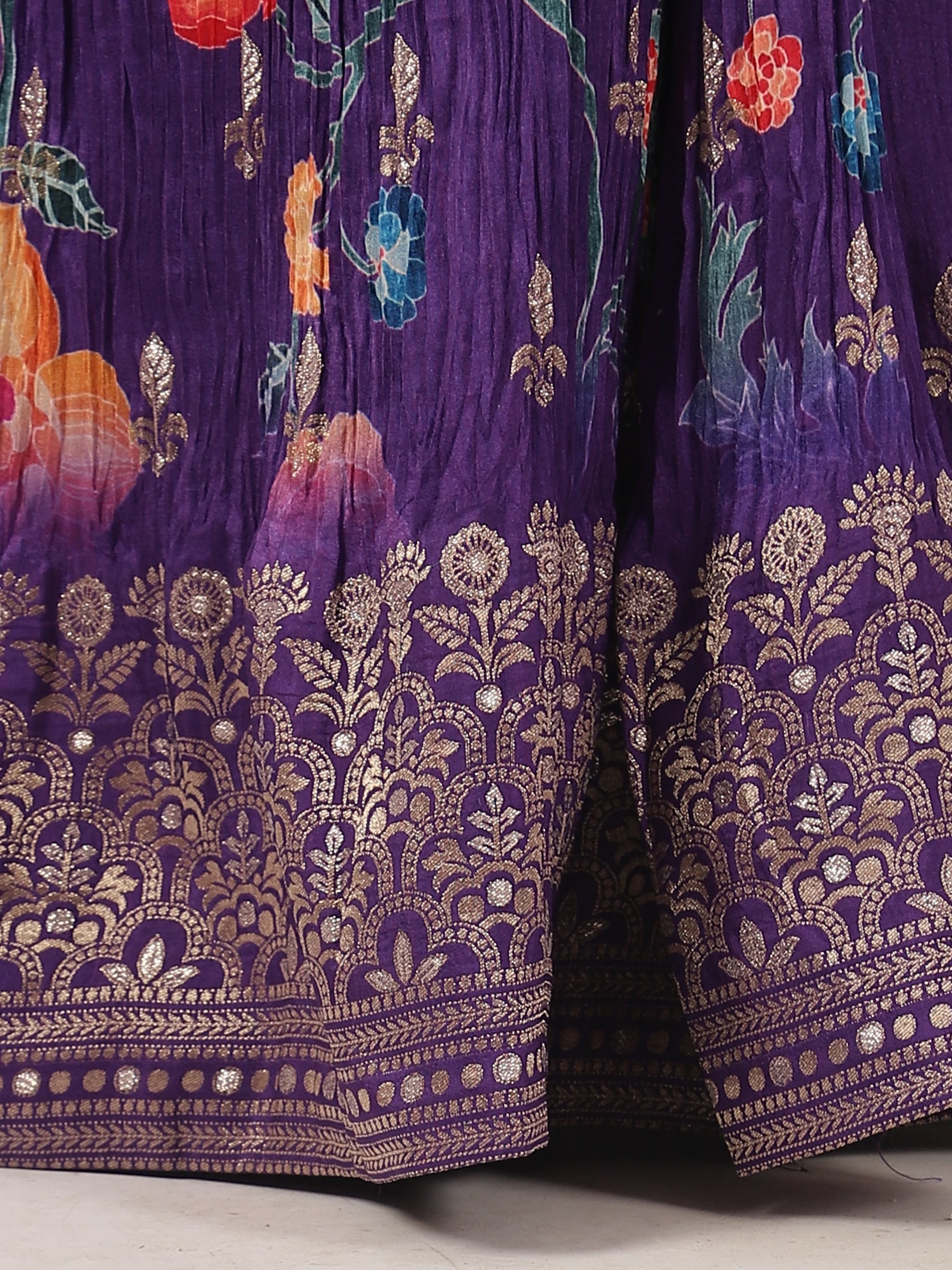 Royal Purple Floral Print Lehenga with Embroidered Blouse