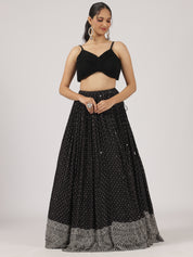 Jet Black Mirror Work Lehenga with Embroidered Jacket