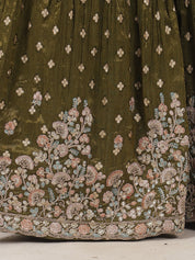 Elegant Olive Green Silk Lehenga with Intricate Embroidery