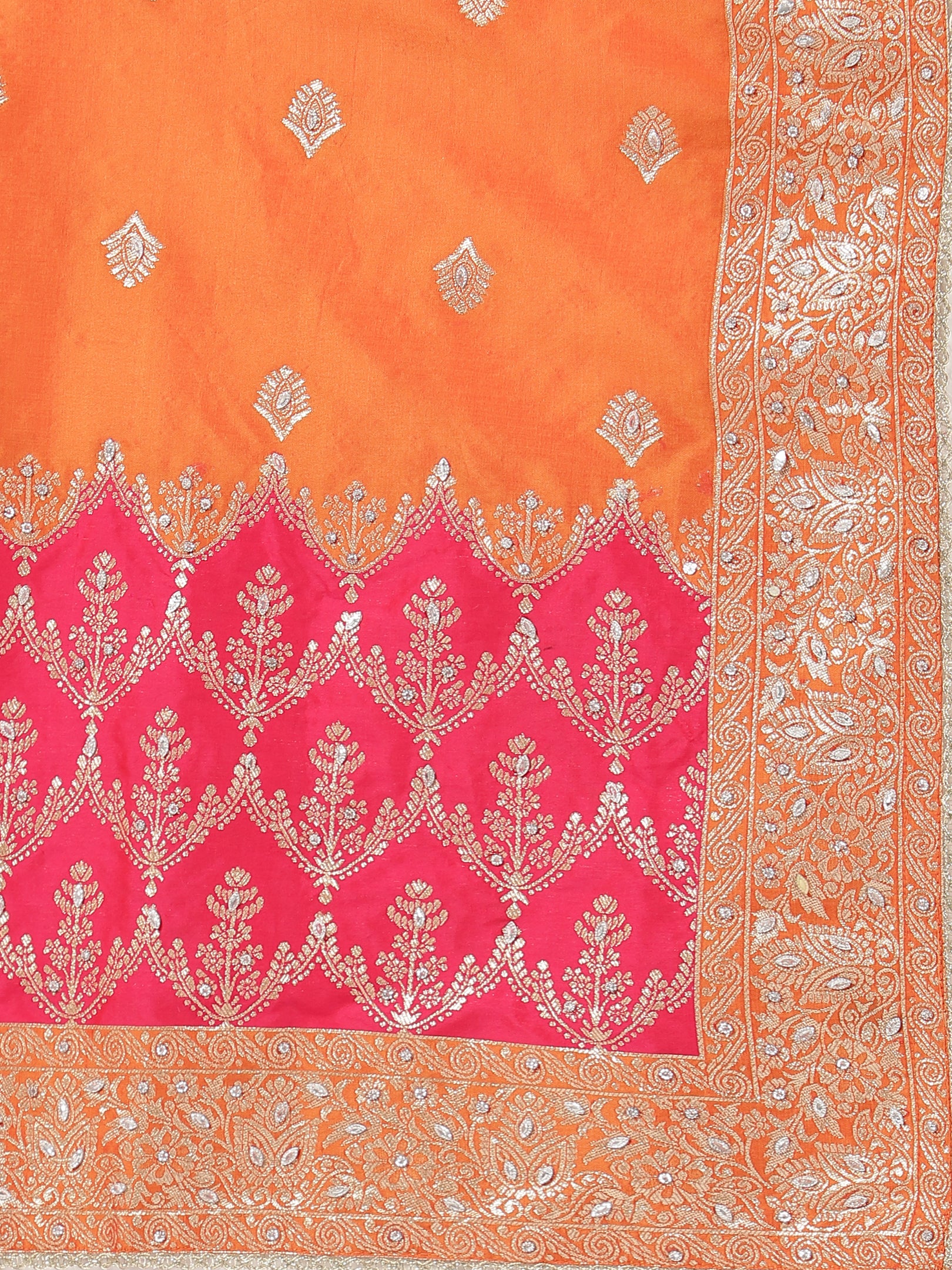 Pink & Orange Bandhani Lehenga Set with Embroidered Blouse & Dupatta