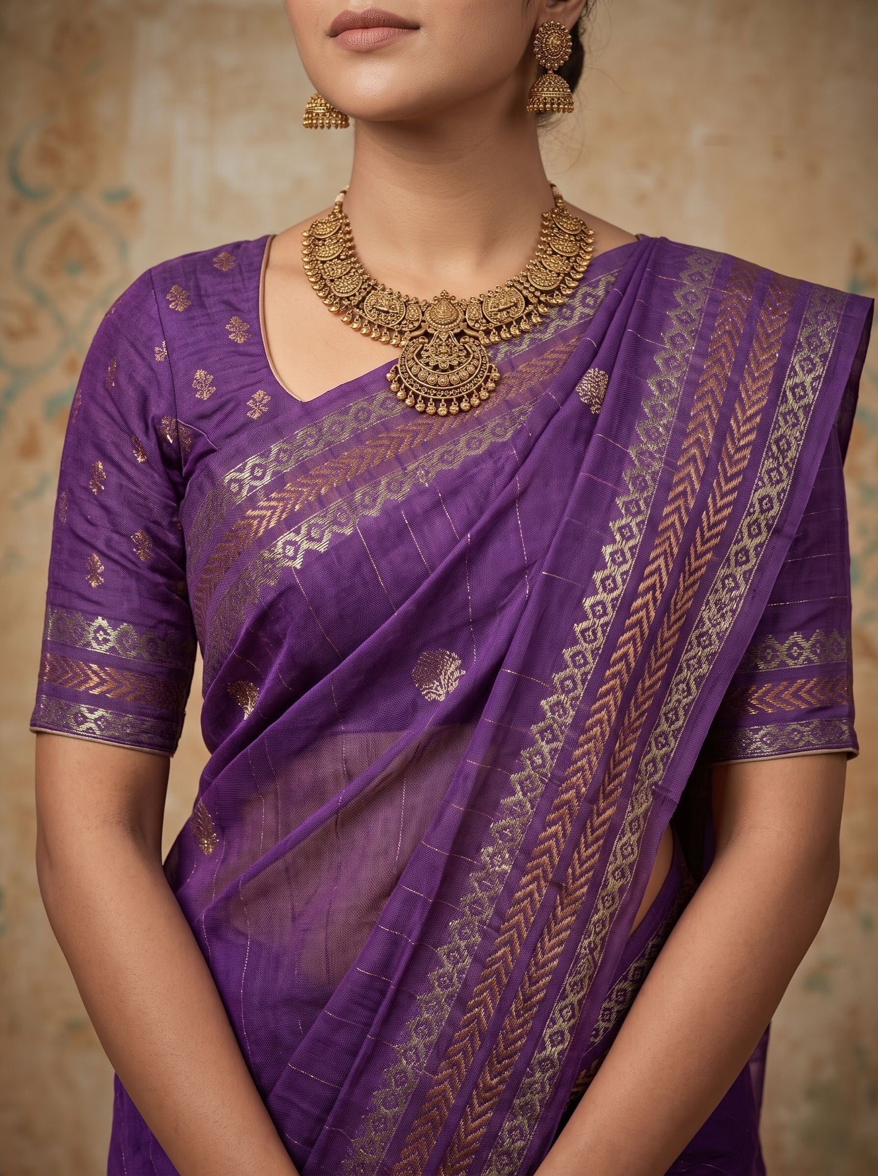 Purple Tussar Silk Saree with Tassels – Festive Wedding Wear