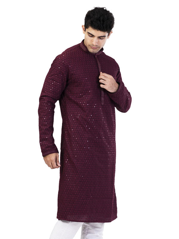 Wine Blossom Cotton Kurta Set