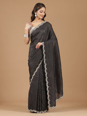 Crushed Silk Saree with Embellished Border