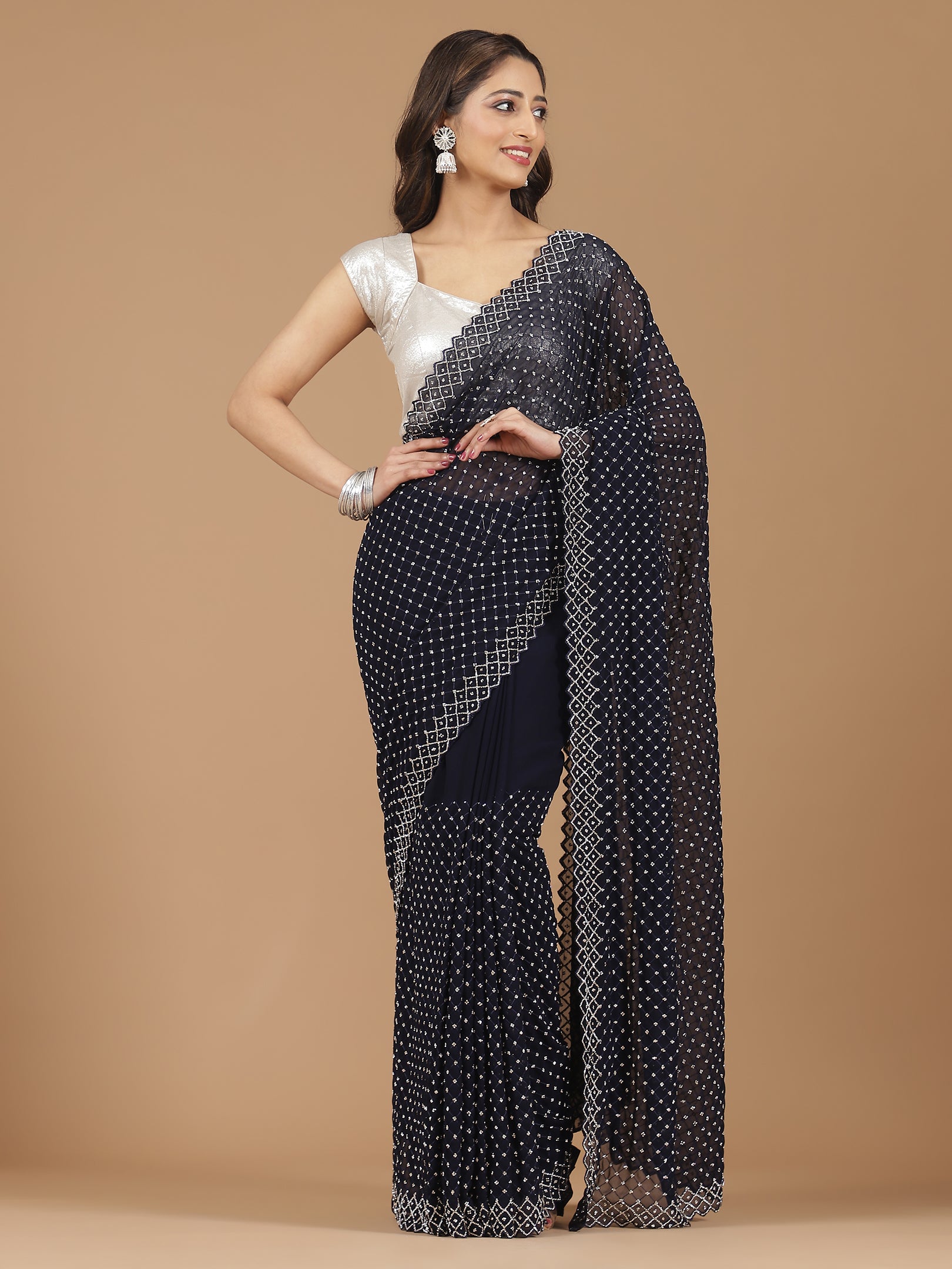 Bandhani Georgette Saree with Mirror Work Border