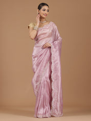 Elegant Pink Satin Silk Saree with Sequin Embroidery