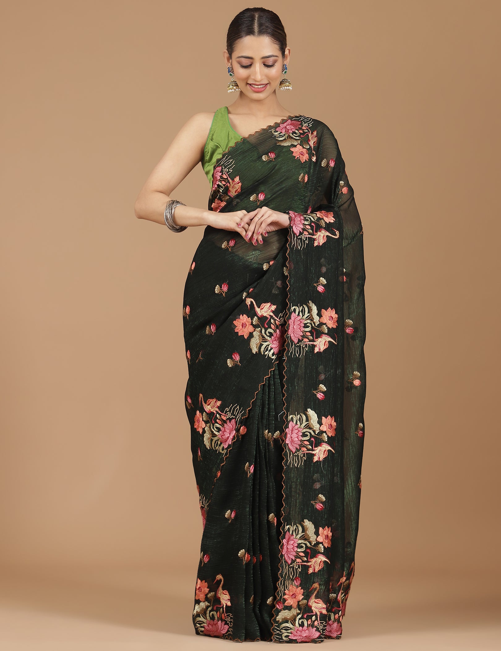 Elegant Floral Embroidered Saree with a Contemporary Touch