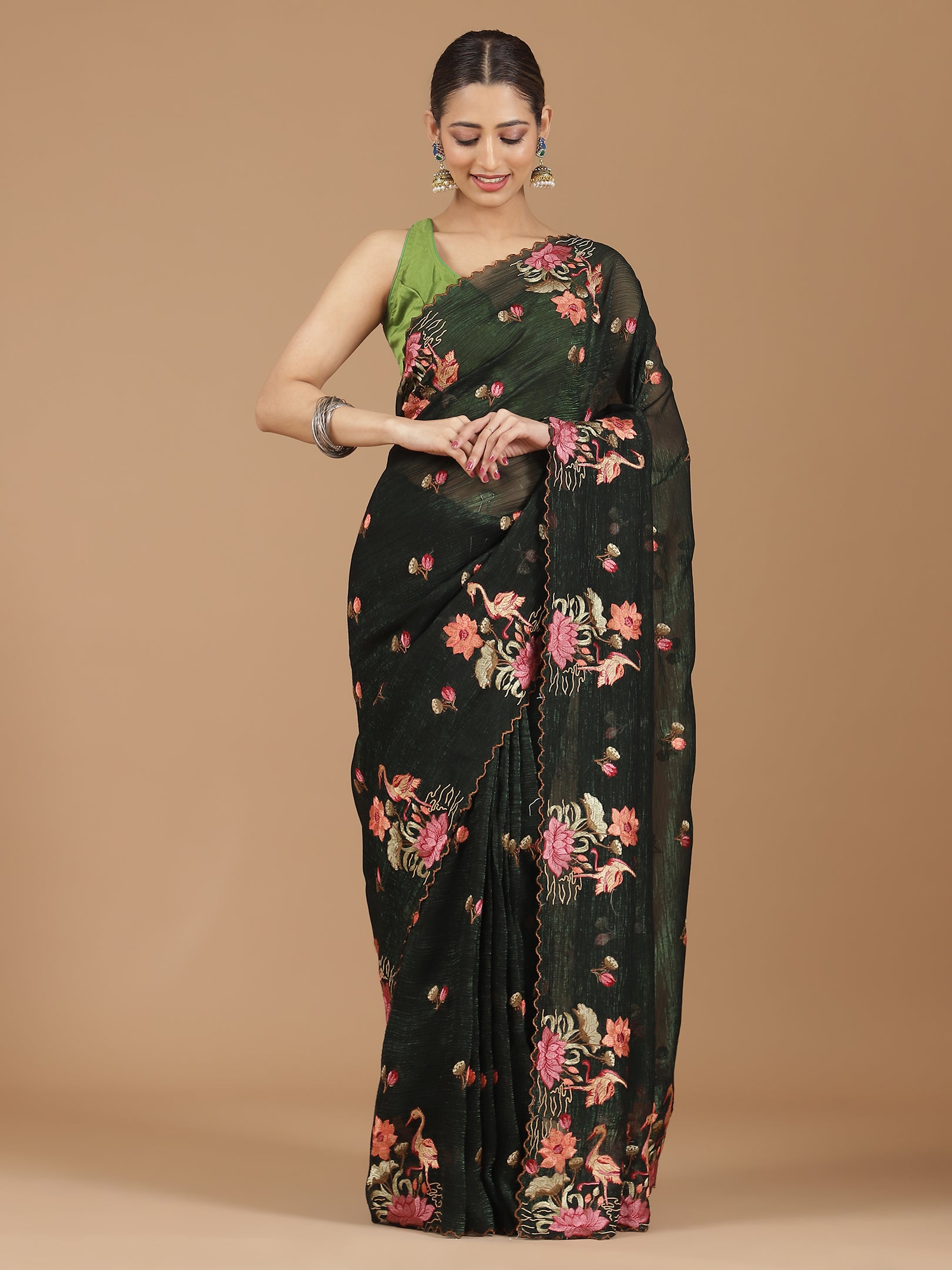 Elegant Floral Embroidered Saree with a Contemporary Touch