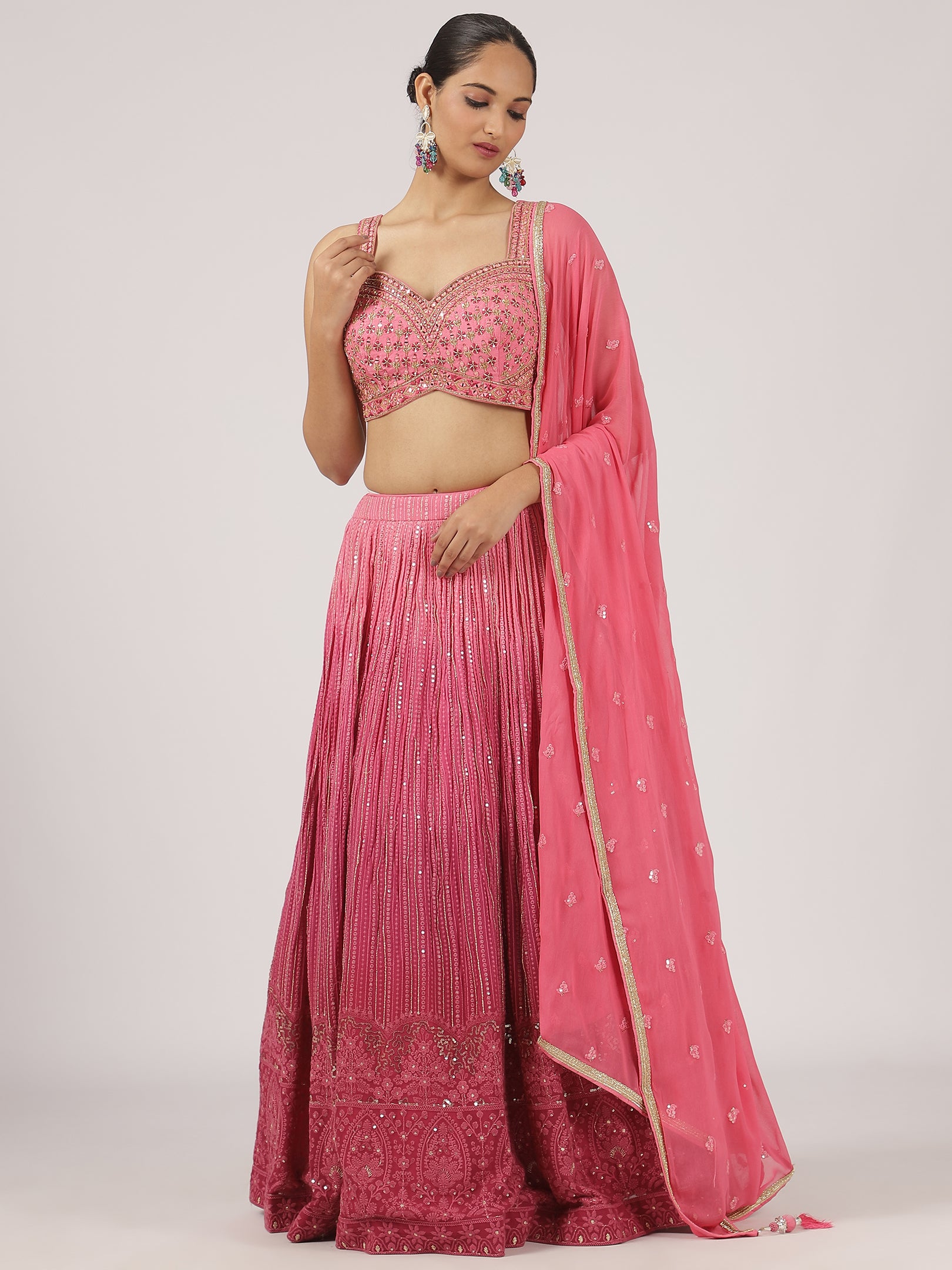 Stunning Pink Georgette Lehenga with Intricate Embroidery & Sequins Work