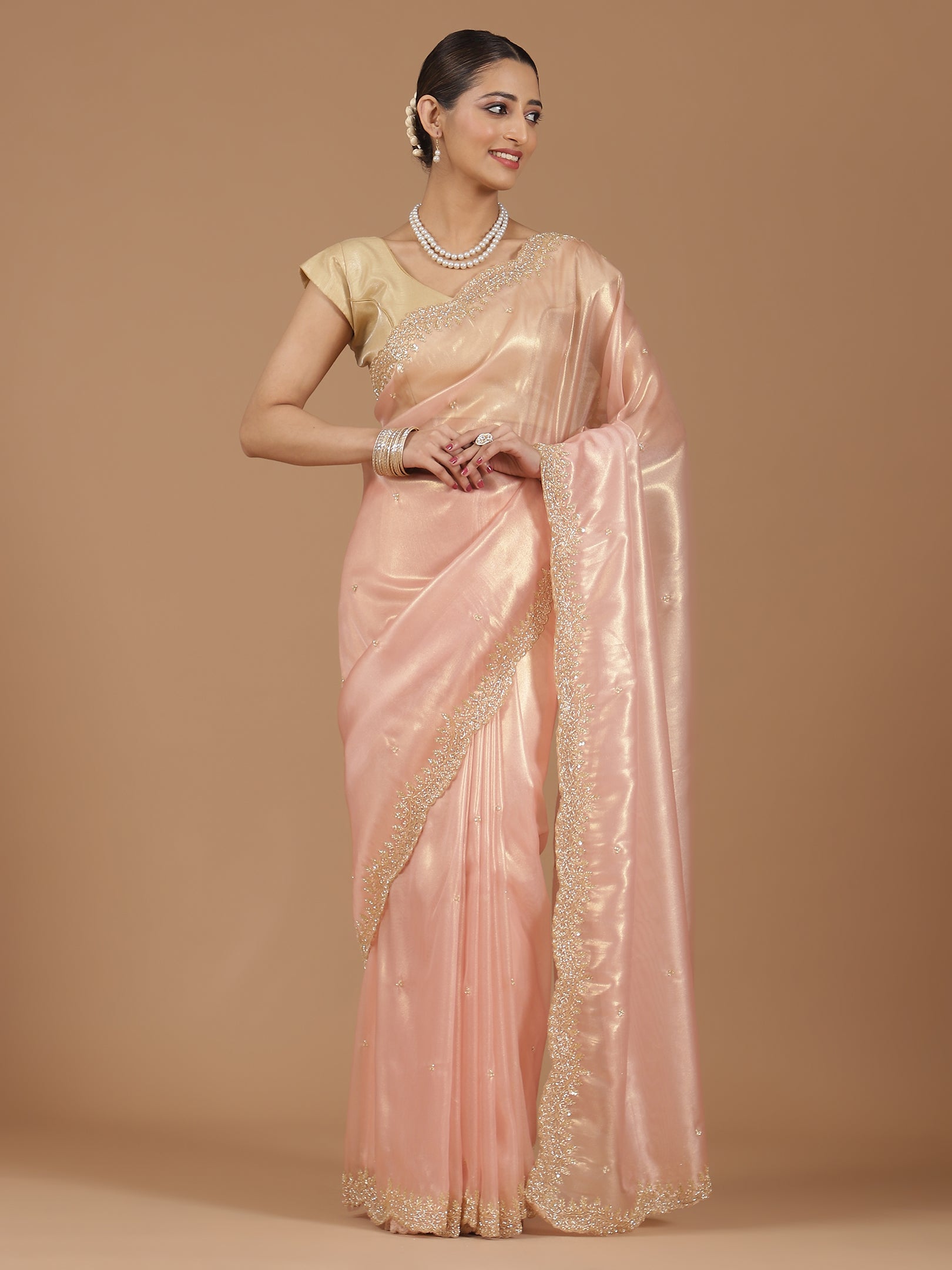 Pearl Embroidered Organza Saree