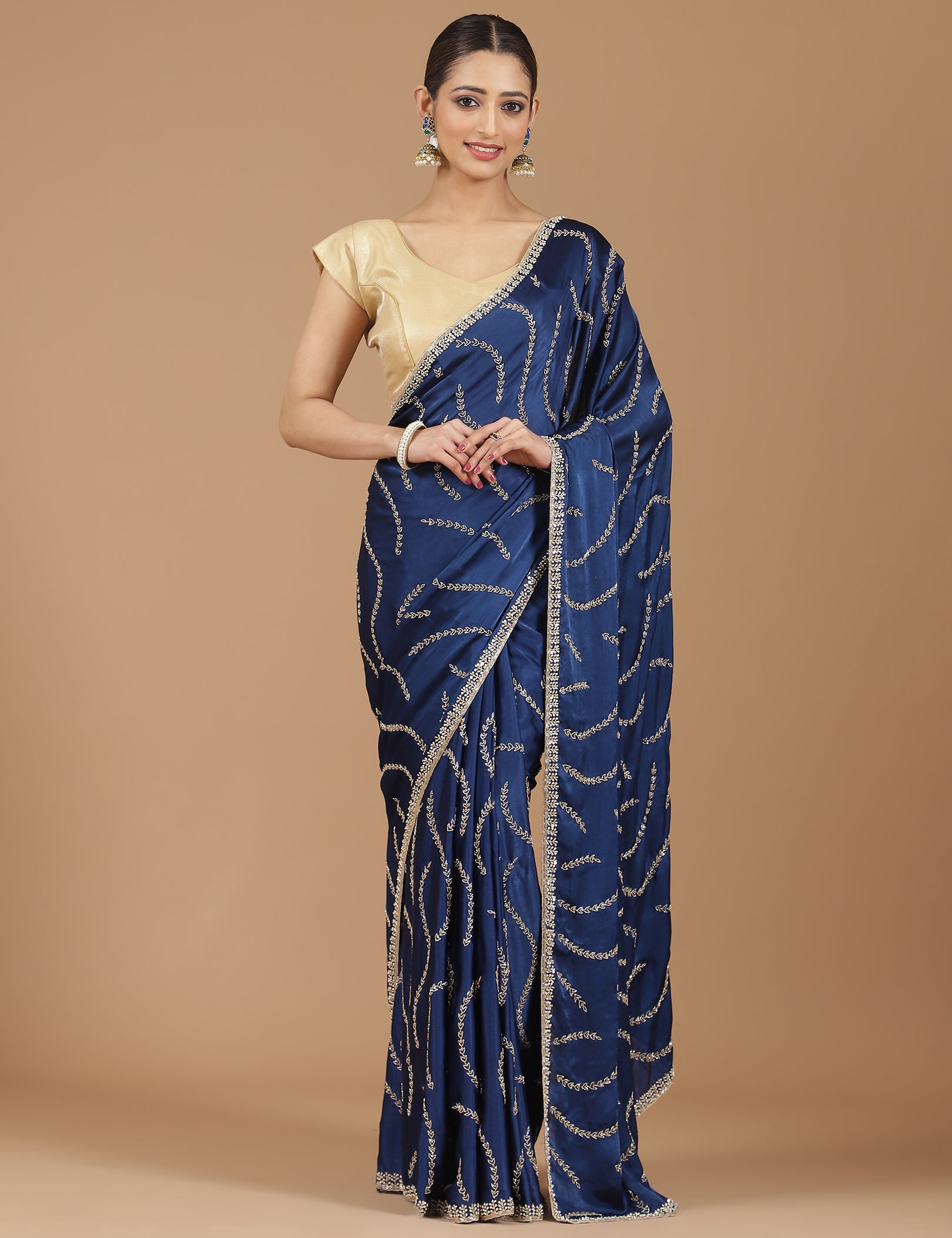 Satin Silk Saree with Sparkling Sequin Embroidery