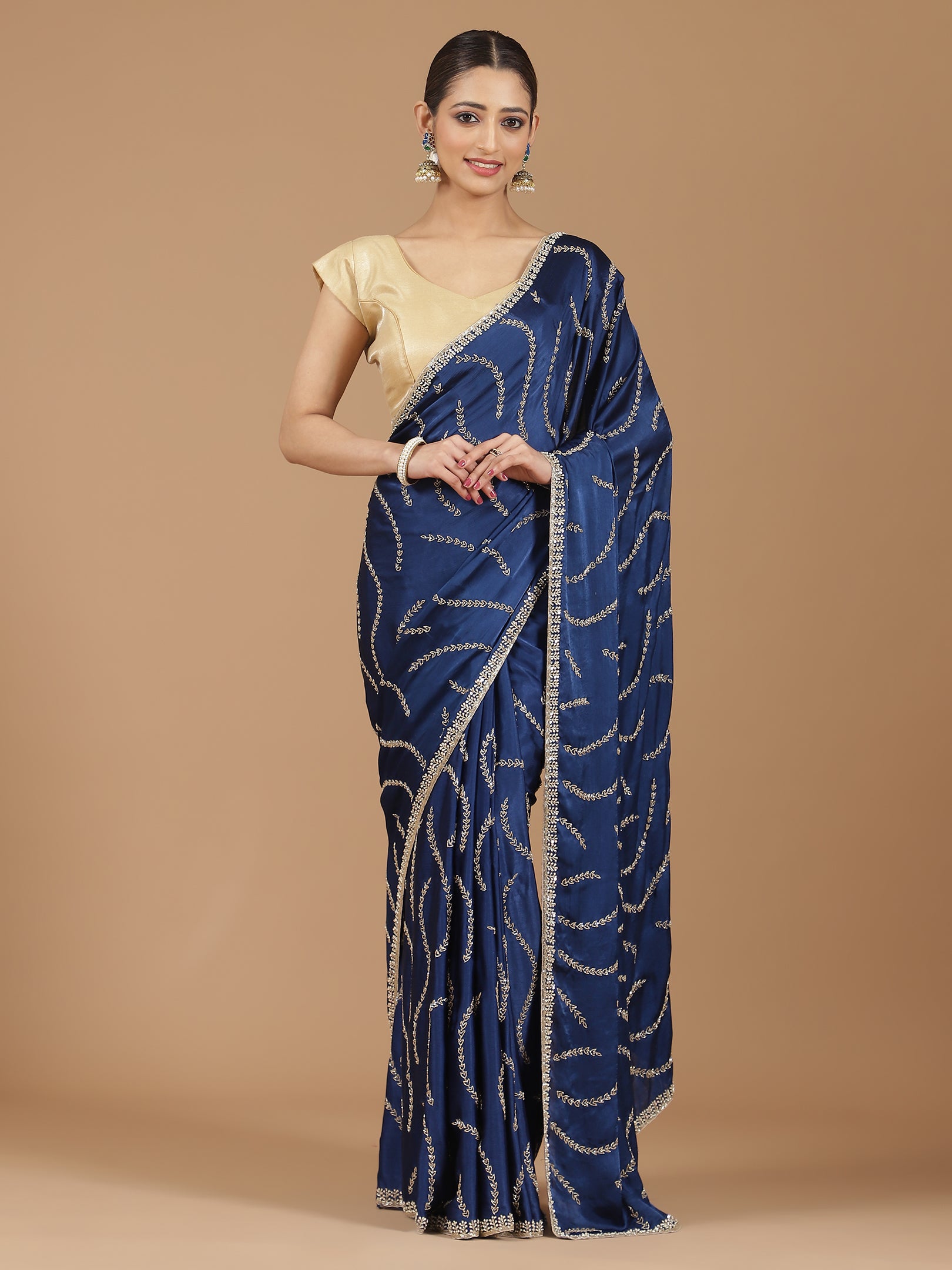 Satin Silk Saree with Sparkling Sequin Embroidery