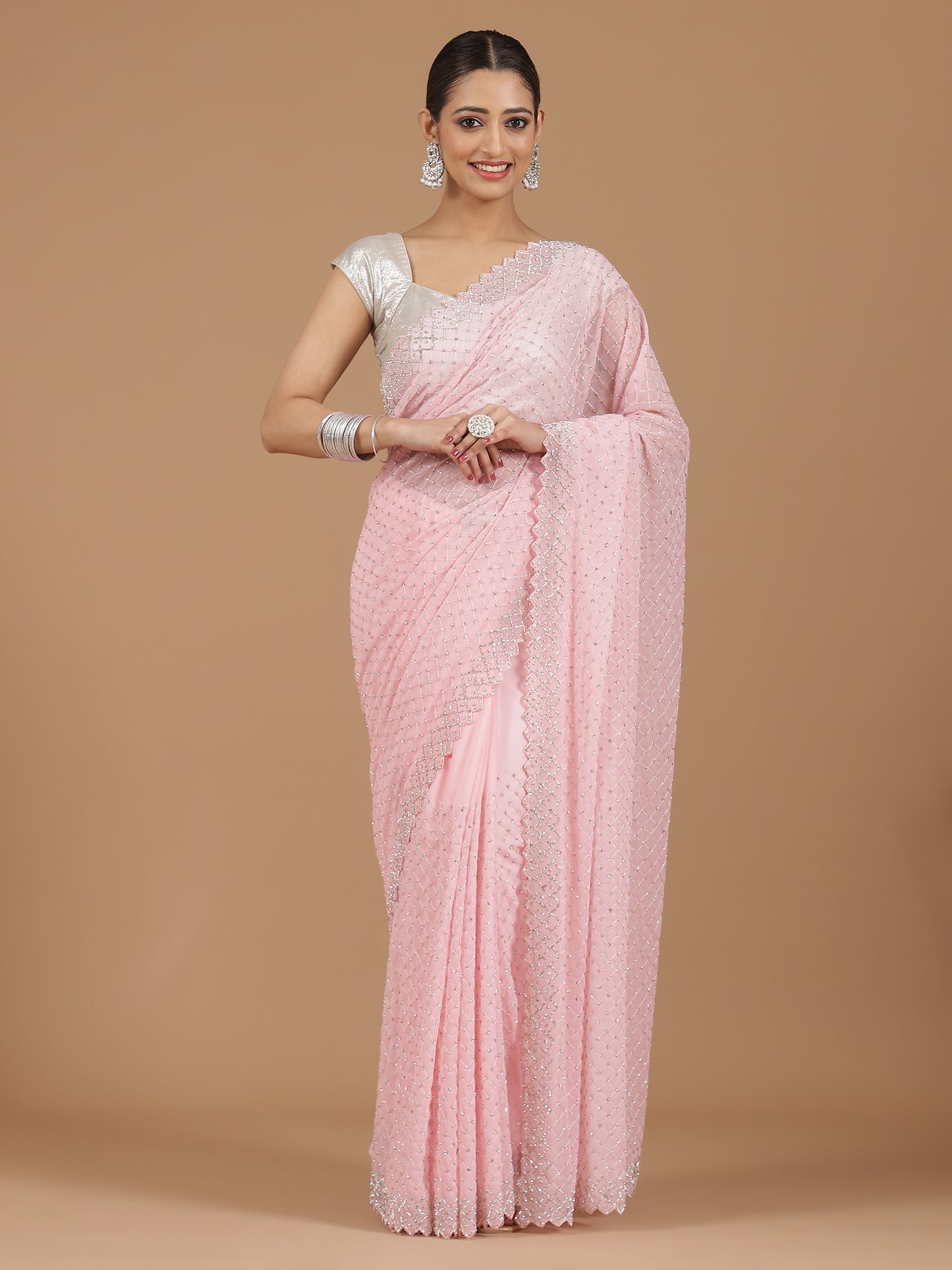 Bandhani Georgette Saree with Mirror Work Border