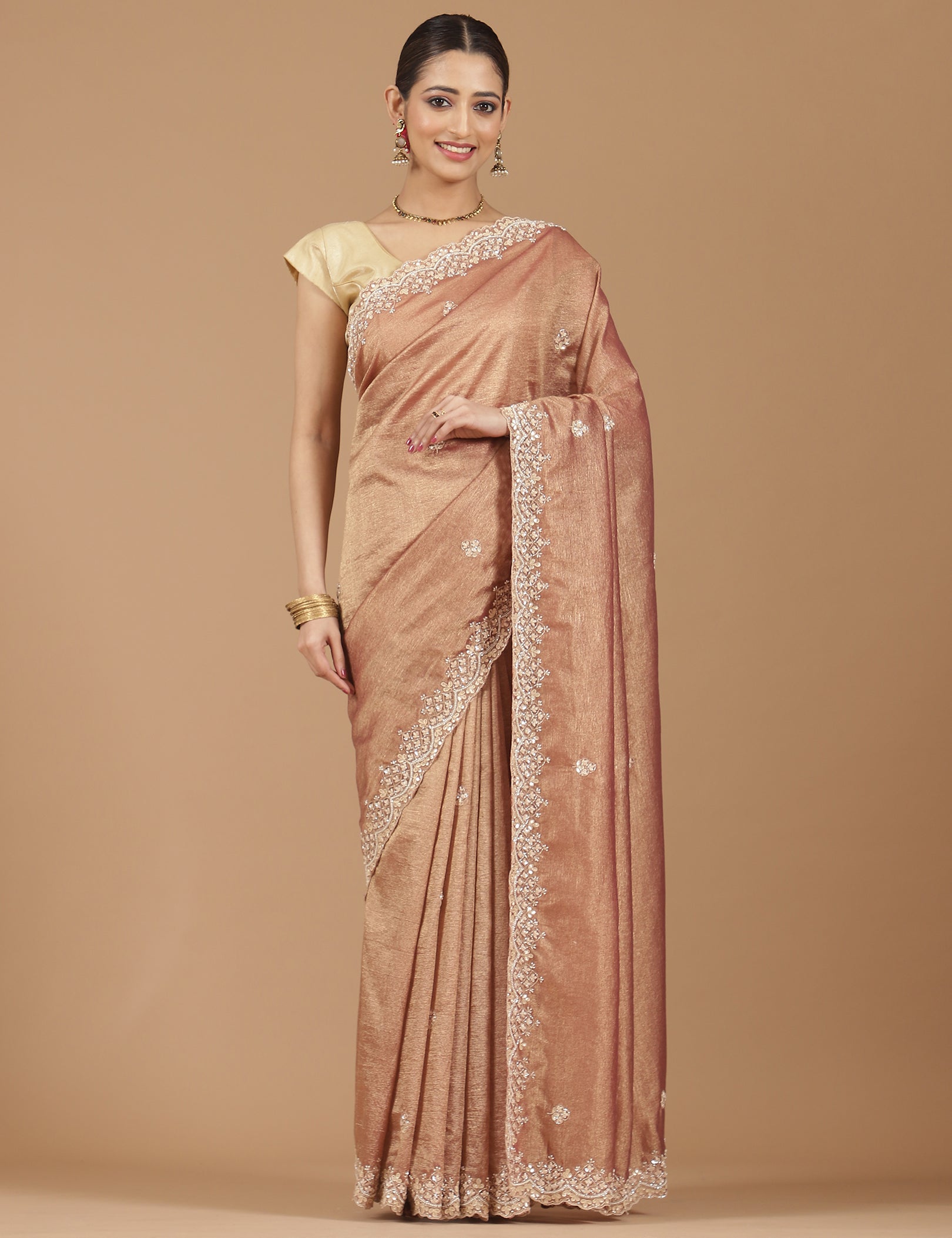 Tissue Silk Saree with Intricate Stonework Border