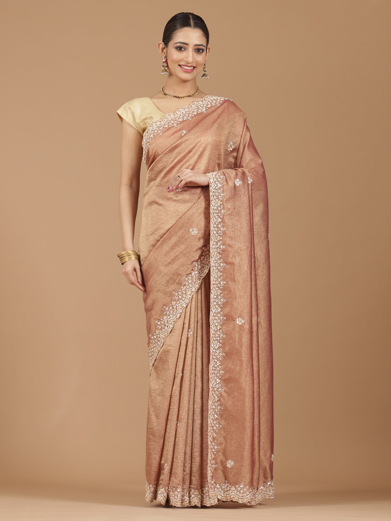 Tissue Silk Saree with Intricate Stonework Border