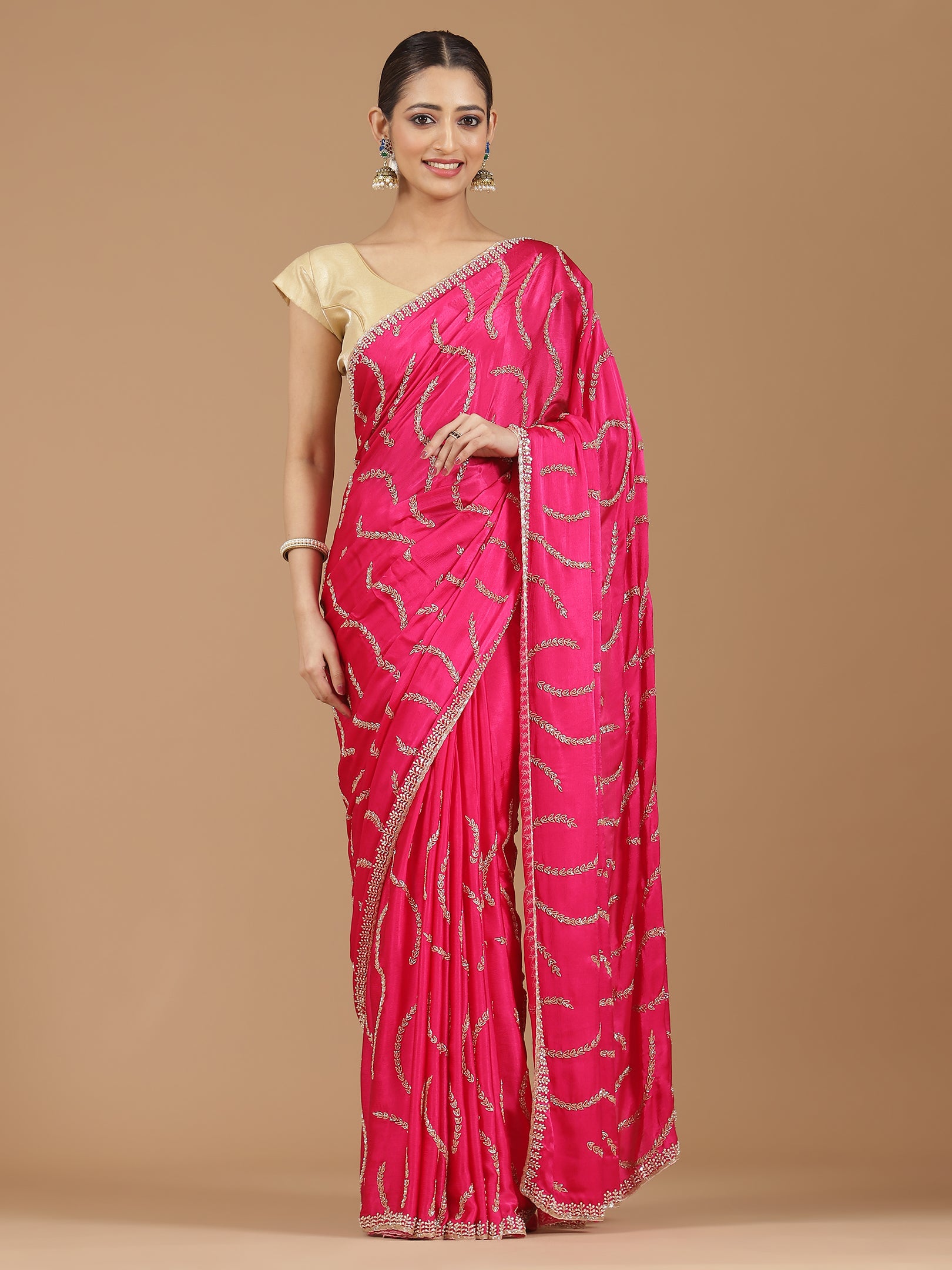 Satin Silk Saree with Sparkling Sequin Embroidery