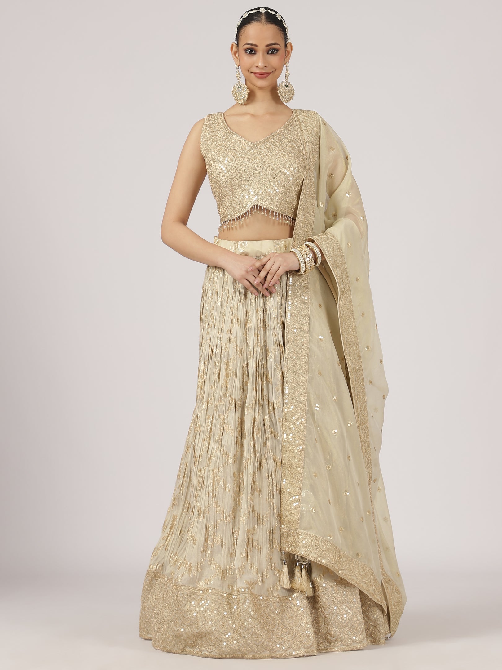 Radiant Gold Raw Silk Lehenga with Sequin Embroidered Blouse