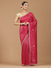 Crushed Silk Saree with Embroidered Border