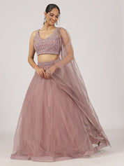 Mauve Pink Net Lehenga with Sequin Embroidery & Designer Blouse