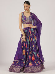 Royal Purple Floral Print Lehenga with Embroidered Blouse