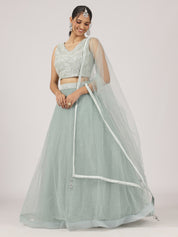 Sage Green Net Lehenga with Sequin Embellishments & Designer Blouse