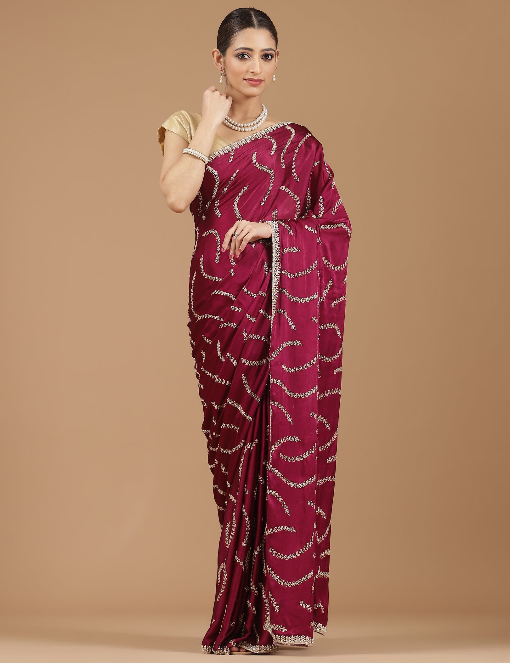 Satin Silk Saree with Sparkling Sequin Embroidery