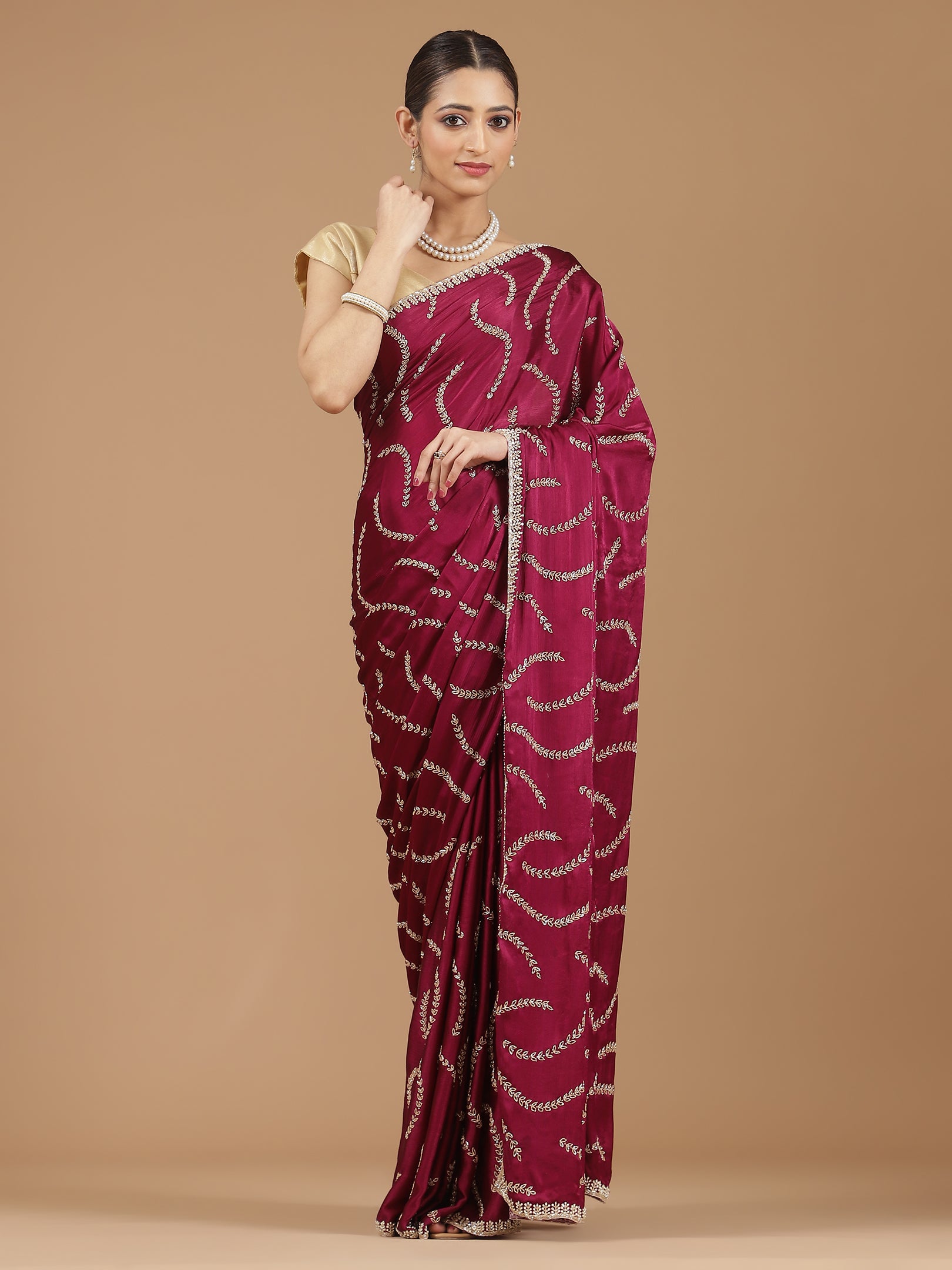 Satin Silk Saree with Sparkling Sequin Embroidery